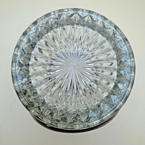 Mid Century Cut Glass Mini Ice Bucket Sugar Dish Chrome Rim and Handle 3” - Picture 5 of 5